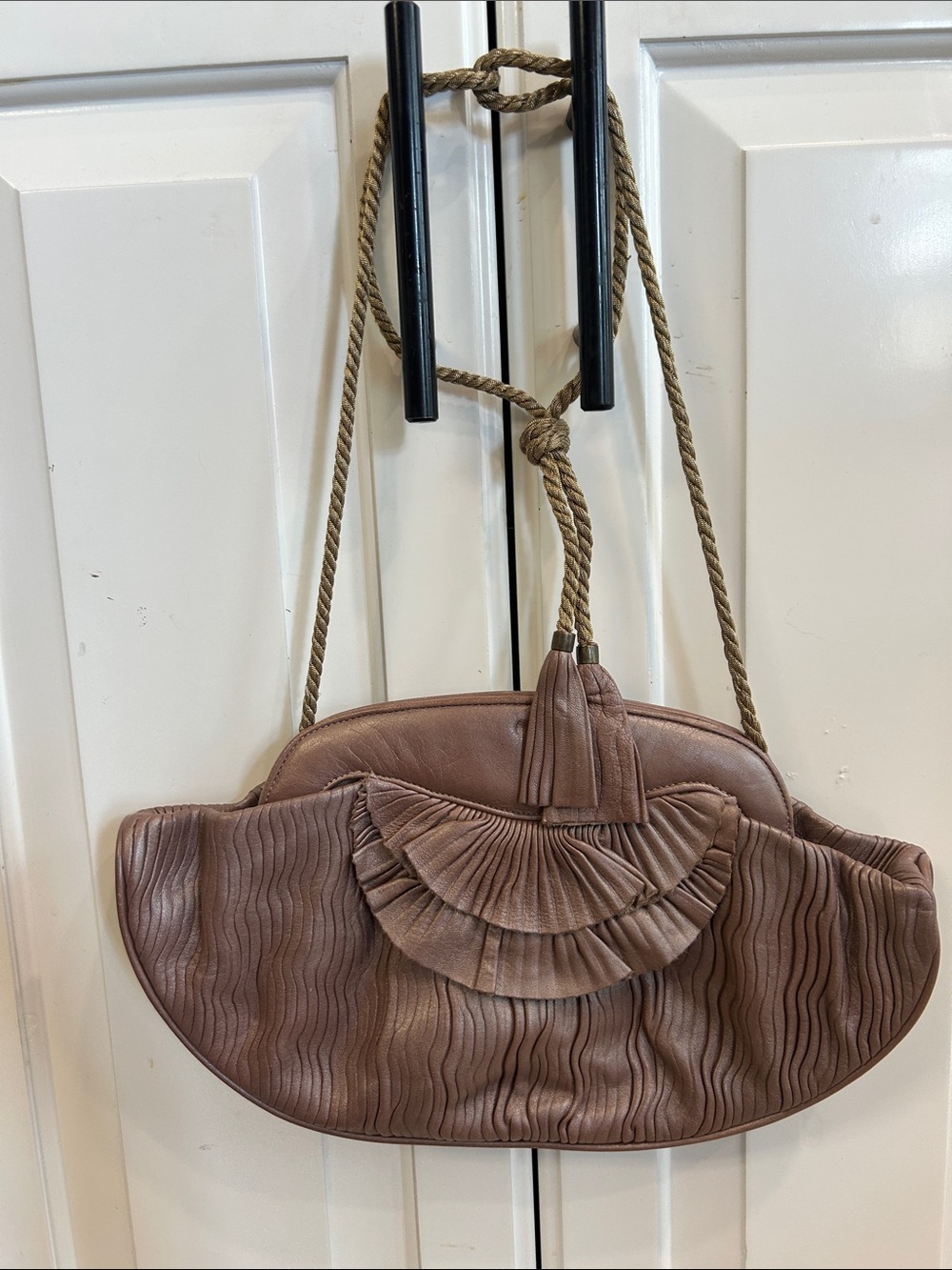 Pierre Cardin Taupe Shoulder Bag with Ruffle Detail